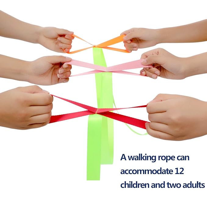 TecUnite 2 Packs Short Walking Rope with 12 Handles Outdoor Safety Daycare Rope Leashes for Preschool Kids Children Toddlers Daycare Schools Teachers, 12 Children 2 Adults(Color 2)