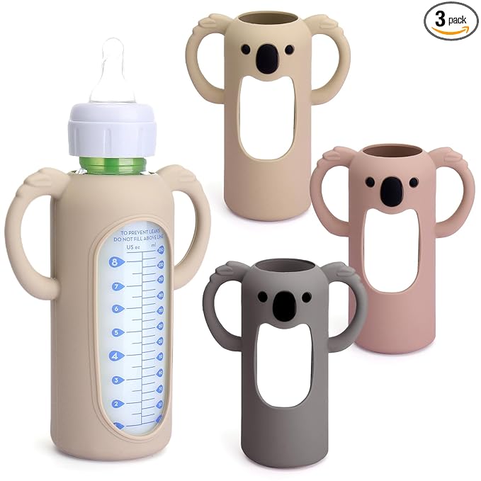 3 Pack Silicone Sleeves for Dr. Brown's Glass Bottles 8 OZ - Anti Breakage Baby Bottle Holder, Compatible with Dr. Brown's Glass Bottles for Babies with Handle (Other Products Cannot be adapted)