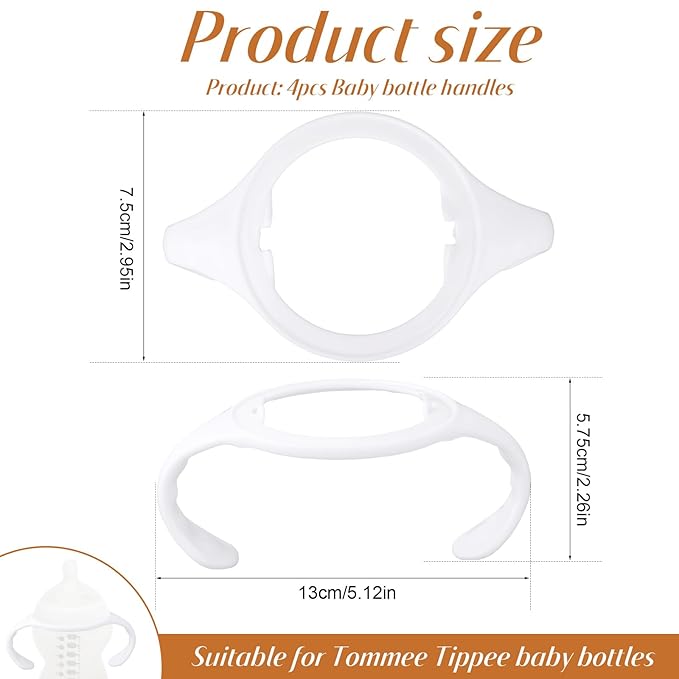 4pcs Baby Bottle Handles for Tommee Tippee, Ergonomic Non-Slip Grip BPA-Free Bottle Holder for Newborn Infant Hands Free Feeding (Pink, White)