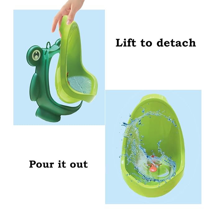 Frog Pee Training with Brush and Hooks, Green Cute Potty Training Urinal,Potty Training Toilet for Boys Kids Toddler with Funny Aiming Target,Frog Shape Pee Trainer
