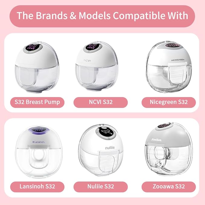 2Full Set Wearable Breast Pump Compatible with NCVI NICEGREEN Nuliie Zooawa S32 Breast Pump, Replacement Parts Include Milk Collector Cup Duckbill Valve, Silicone Diaphragm, Flange (24mm)