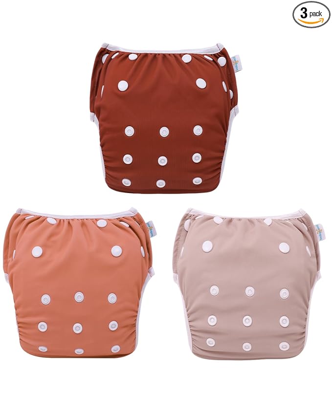 Babygoal Swim Diapers 3 Pack for 0-8M Newborn and Baby, Reusable Adjustable Washable for Swimming Lessons