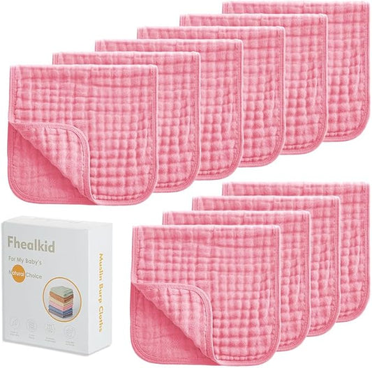 Muslin Burp Cloths Sets Newborn Baby Boy Essentials Must Haves 100% Cotton 10 Pack 20" X 10",6-Layer Baby Bibs & Burp Cloths for Baby Drool and Messes - Soft (PINK08, 10 - Pack 20"X10")
