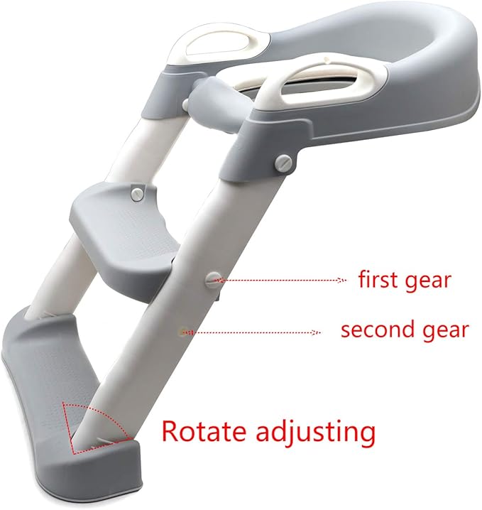 Classic Potty Training Toilet Ladder Seat With Upgraded Cushion Step Stool Ladder Toilet Trainer for Baby Toddler Kids Children In Gray [P/N: ET-BABY002-GRAY-C]