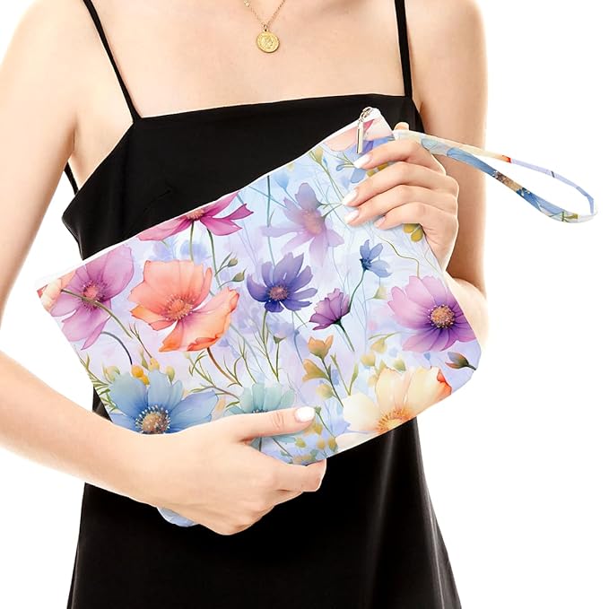 Fokongna Floral Print Wet Bag, Small Portable Waterproof Multi-Functional Organizer for Women, Rainbow Watercolor Floral, Ideal for Daily, Beach & Travel