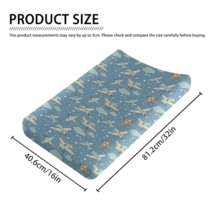 Clouds Plane Stars Pattern Baby Changing Pad Cover, Unisex Plane Nursery Diaper Changing Table Pad Mat Sheet for Boys Girls-16x32