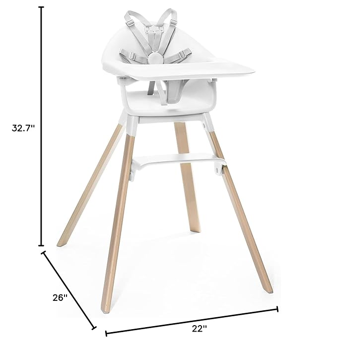 Stokke Clikk High Chair, White - All-in-One High Chair with Tray + Harness - Light, Durable & Travel Friendly - Ergonomic with Adjustable Features - Best for 6-36 Months or Up to 33 lbs