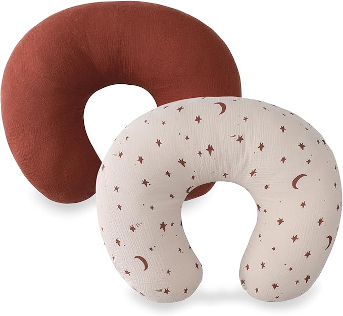 TADO MUSLIN Nursing Pillow Cover 2-Pack, 100% Organic Cotton Muslin Breastfeeding Pillow Covers, Hidden Zipper, Fits Standard U-Shaped Nursing Pillows, Machine Washable, Unisex Neutral Soft and Cute