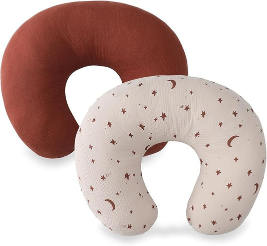 TADO MUSLIN Nursing Pillow Cover 2-Pack, 100% Organic Cotton Muslin Breastfeeding Pillow Covers, Hidden Zipper, Fits Standard U-Shaped Nursing Pillows, Machine Washable, Unisex Neutral Soft and Cute