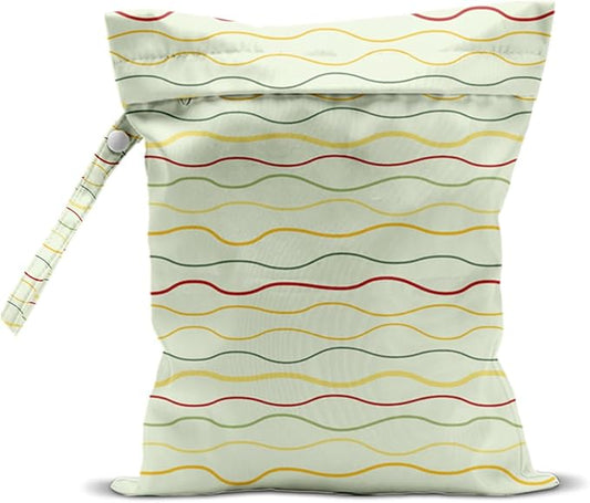 Wet Bag for Swimsuit, Beach Travel Essentials Wet Dry Bag, for Sunscreen Toiletry Dirty Clothes Yoga Gym Diaper, Friends Summer Beach Vacation Gifts. Colorful wavy stripes