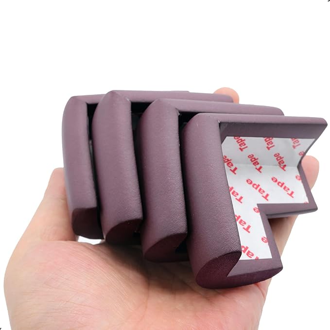 4 Pack Soft Foam Baby Proofing Corner Guards & Edge Protectors, Pre-Taped Table Corner Protector, Children Safety Furniture Desk Bumper, Cushion for Sharp Corners, L Type,Brown