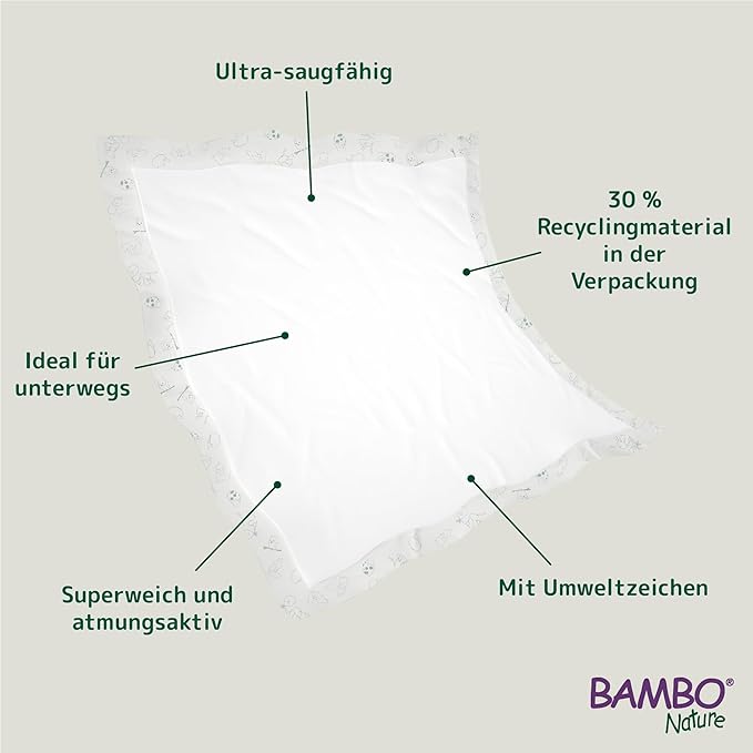Bambo Nature Changing Mat: Bio-Based, Extra Soft, Ultra Absorbent, and Breathable - 80 Count