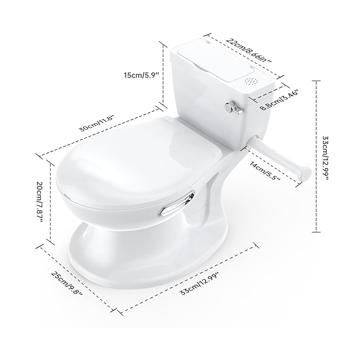 2-in-1 Toddler Potty Training Toilet with Removable Toilet Seat for Standard Toilets, Realistic Flush Sound, PVC Cushion, Portable Floor Potty Chair, White/Chrome, 18+ Months, Up to 50 lbs