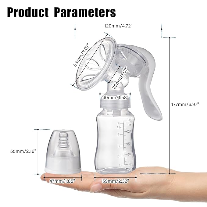 Manual Breast Pump - Adjustable Suction Silicone Hand Pump Breastfeeding, Small Portable Manual Breast Milk Catcher Baby Feeding Pumps & Accessories, White, Mother’s Day Gifts