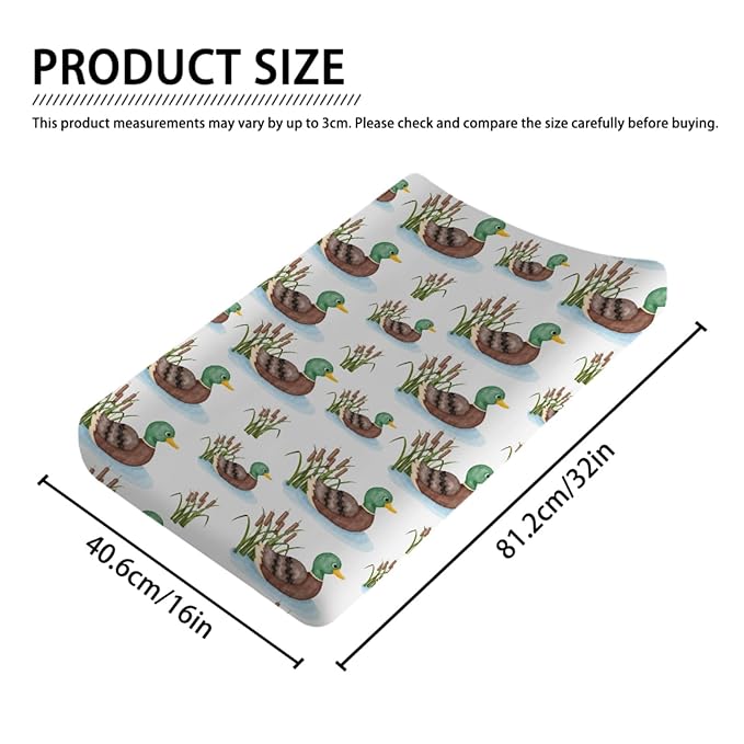 Cartoon Mallard Duck Lake Leaves Changing Pad Covers Duck Hunting Reeds Diaper Changing Pad Cover Sheets for Boy Girl Wild Duck Soft Stretch Fitted Baby Change Table Pad Mats Covers 32''x16''