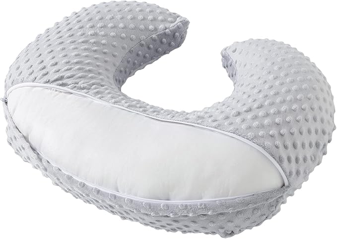 Nursing Pillow and Positioner with Cover for Breastfeeding and Bottle Feeding, Propping Baby, Tummy Time, Baby Sitting Support, Awake-Time Support (Grey, 22" x 17.7" x 5.9")
