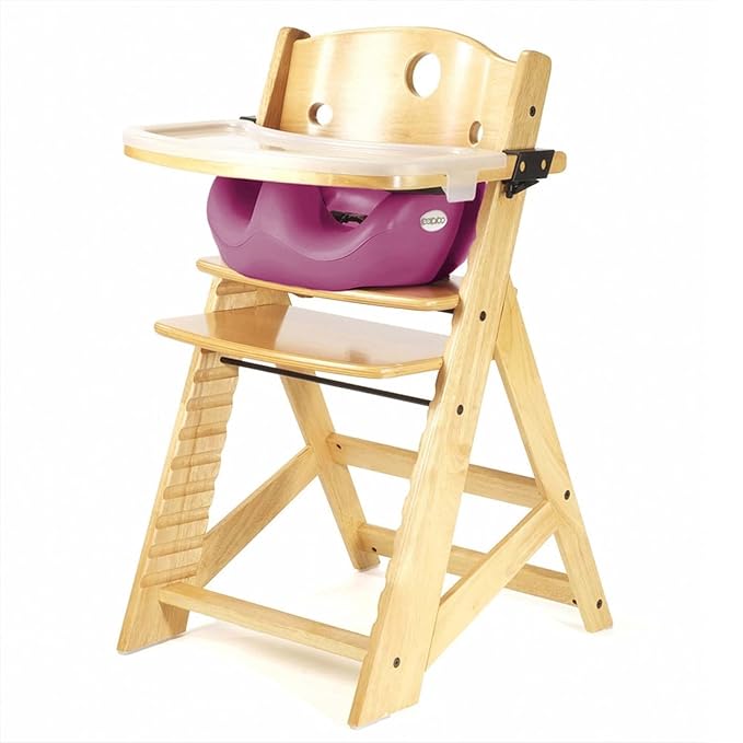 Keekaroo Height Right Highchair with Insert & Tray - Rasberry - Natural Base