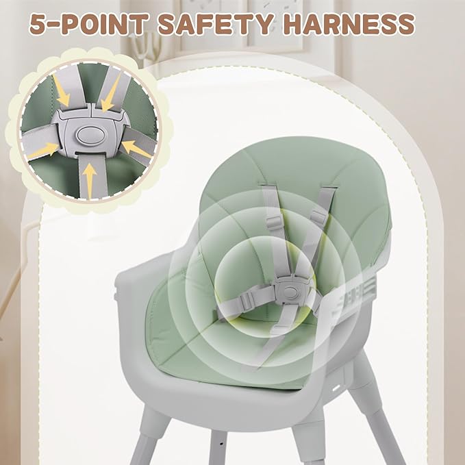 Ktaxon 3-in-1 Baby High Chair, Portable Adjustable Height Highchair with Removable Dual-Layer Tray, 5-Point Safety Harness and Footrest for Toddlers & Babies, Green