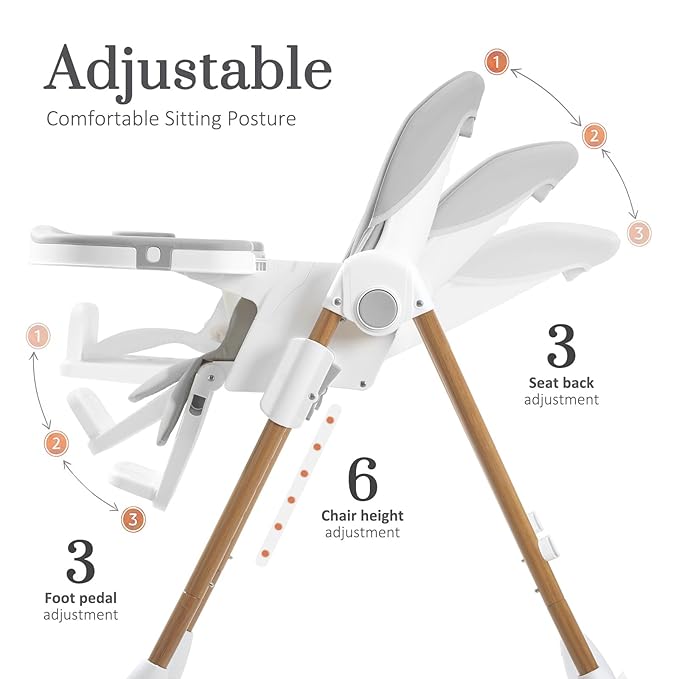 Mallify Foldable High Chairs for Babies and Toddlers, 3-in-1 Convertible Baby High Chair with Removable Soft Cushion and Tray, Adjustable Height & Recline, Lockable Wheels, Ligh Gray
