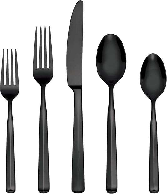 Oneida Silverware Set, Ryder Satin Black 20-Piece Flatware Set, Service For 4, 18/0 Stainless Steel, Dishwasher Safe, Cutlery Sets, Kitchen Utensils Sets, Knives Spoons And Forks (Black, 20 Pieces)