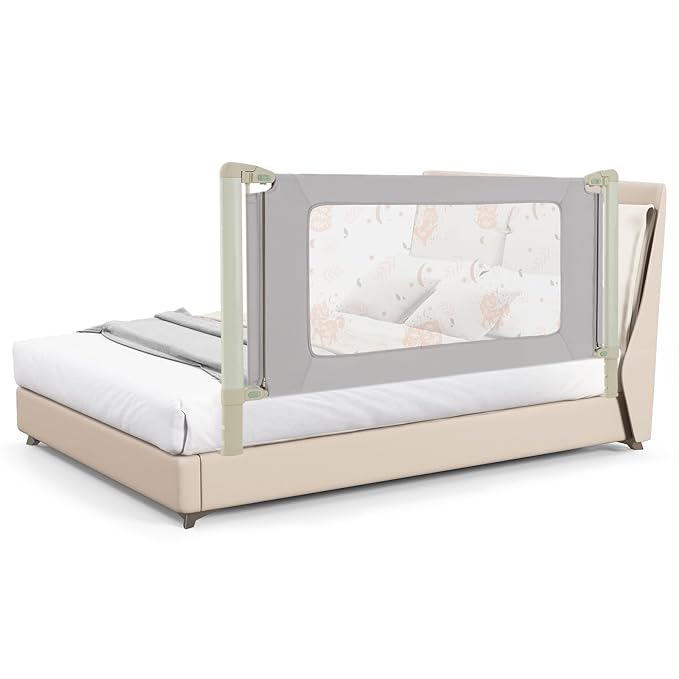 BABY JOY Bed Rail for Toddlers, 70" Vertical Lifting Extra Long Infants Safety Bed Side Rails with Double Lock, Foldable Baby Bed Rail Guard for Twin Double Full Size Queen King Mattress (Gray)