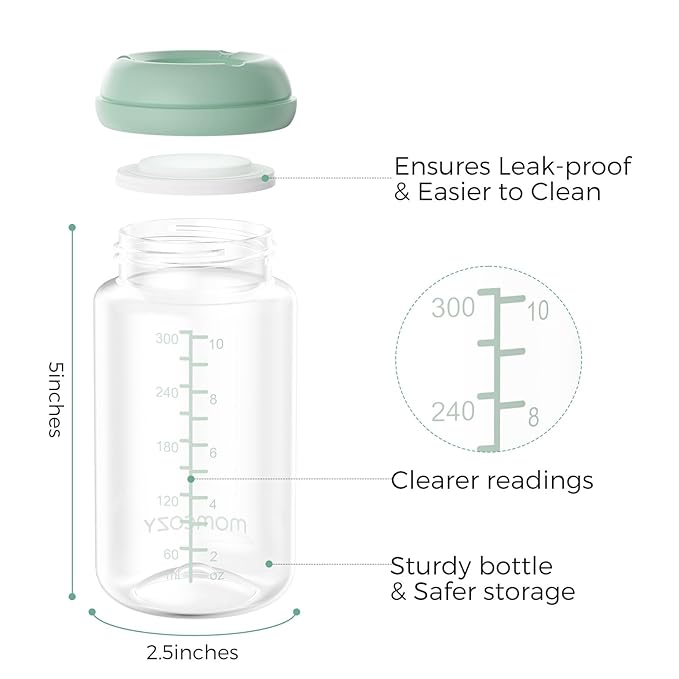 Momcozy Natural Baby Bottle, Wide-Neck, BPA Free Breast Milk Container, Storage Collection Bottle for Fridge & Milk Cooler, Breastfeeding Essential, 10 oz, 4 pcs (Pack of 2)
