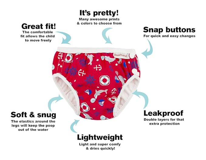 ImseVimse Reusable Baby Swim Diapers for Boys (Red Marine, NB 0-3M (9-13 lbs))