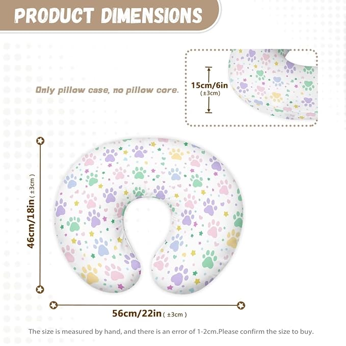 Colored Paw Nursing Pillow Cover Stretchy Removable Nursing Covers for Breastfeeding Pillows Ultra Soft Newborn Feeding Pillow Cover Baby Essentials
