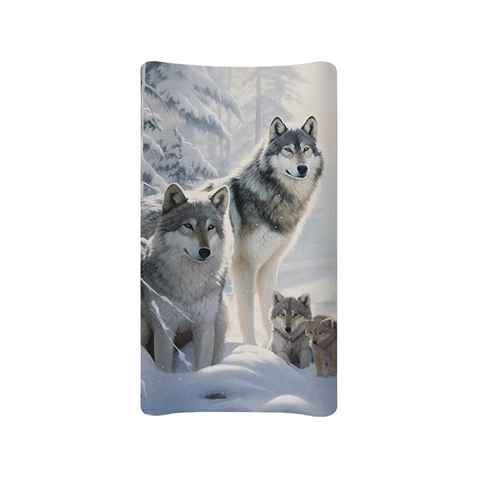 Wild Wolf Changing Pad Covers for Baby, Snow Diaper Changing Table Covers for Newborn Boys, Soft and Breathable Changing Table Sheets,Nursery Changing & Dressing Furniture