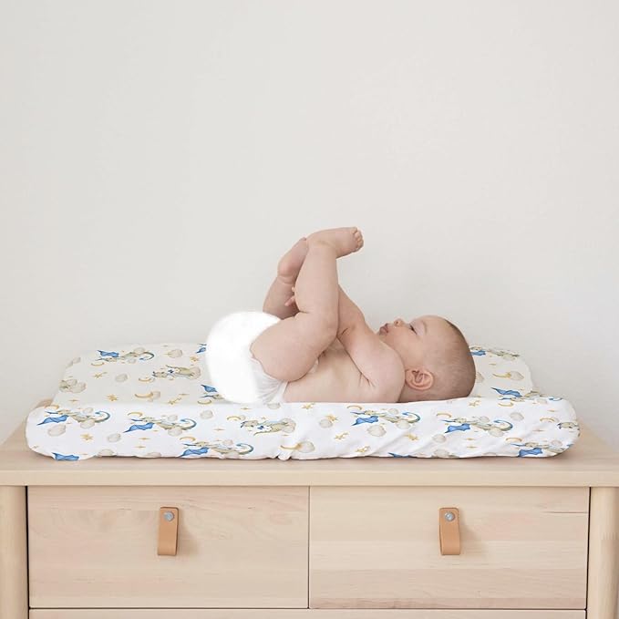Fairy Tale Dragon Moon Stars Clouds Changing Pad Covers Watercolor Dragons Diaper Changing Table Cover Sheets for Boy Girl Soft Stretchy Snug Fitted Baby Changing Pad Mats 32''x16'' Golden