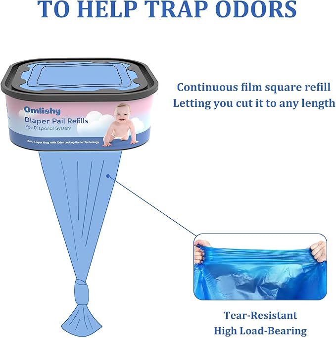 6 Pack Jumbo Square Bags Refill Compatible with Diaper Genie Compact, Select Pails (Not Fit Classic), Disposal Bag Refills with Continuous Film, Hold Up to 810 Newborn-Sized Diapers
