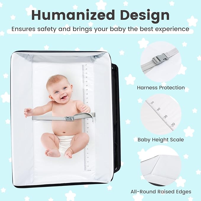 HONEY JOY Changing Table, Folding Nursery Organizer with Open Shelf & Safety Belt, Portable Diaper Changing Station for Newborn (Black, Basic)
