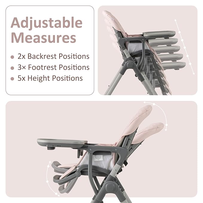 INFANS Baby High Chair, Convertible Quick Folding Portable Highchair for Babies and Toddlers with Adjustable Height Backrest Footrest 2 Wheels Removable Tray, Easy to Clean PU Seat