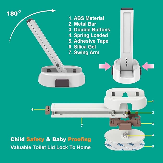 Toilet Locks Baby Proof - OKEFAN Toilet Seat Lock Child Safety for Toddlers Adhesive Kids Proofing Toilet Lid Lock Easy to Install No Drill Needed (2)