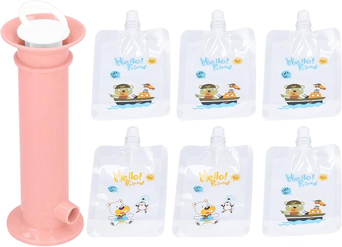 Squeeze Station, Reusable Pouch Filling Station with 6 Pouches for Infant, Babies and Toddlers, Portable Fruit Food Maker for Homemade Baby Food, Semi Solid Food ()