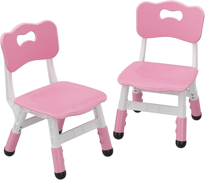 2-Pack Height-Adjustable Kids Plastic Chairs - Ergonomic Backrest, Non-Slip Feet, Durable, 82Kg Weight Capacity - For Home, Kindergarten, Classroom & Activities