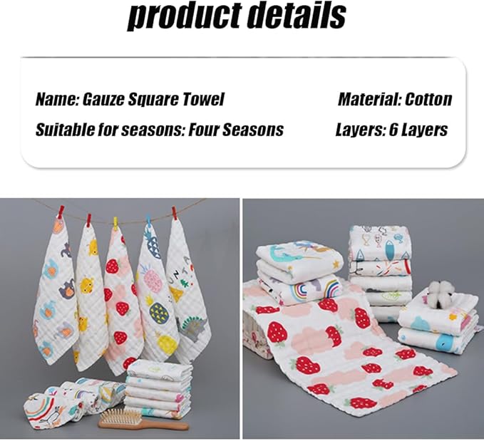 Yellow chick print Cotton square towel with 6 layers of gauze (19.7x9.8 inches), washable children's face towel, printed reusable drool towel, essential for newborns patterned burp cloths towels