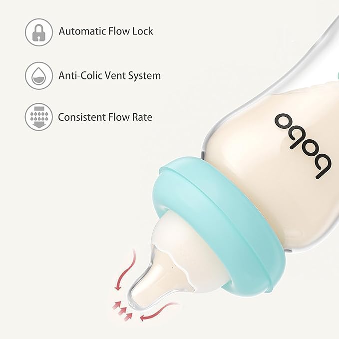 YOHKOH Natural Glass Baby Bottle with Level 1 Slow Flow Nipple, Newborn Anti-Colic Baby Bottles, Wide Neck Mushroom Baby Glass Bottle (3.4oz (Pack of 2), Blue)