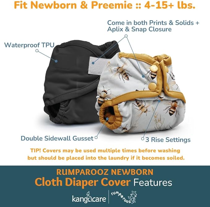 Kanga Care Rumparooz Double Leg Gusset Reusable Cloth Diaper Cover Newborn Snap | Caribbean 4-15 lbs