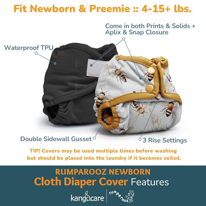Kanga Care Rumparooz Double Leg Gusset Reusable Cloth Diaper Cover Newborn Snap | Aspenglow 4-15 lbs