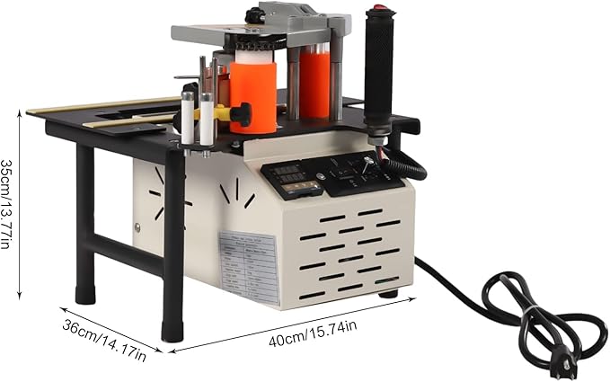 Portable Edge Banding Machine, 900W 0-6M/Min Edge Banding Speed Woodworking Edge Bander Benchtop Double Side Gluing Banding Machine for Melamine Paper Wood Plastic, 0.28-2.4In Edge Banding Height