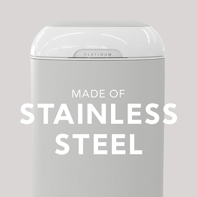 Platinum Diaper Pail Stone Grey, Made of Durable Stainless Steel, Convenient Easy to Use Hands-Free Operation, Odor-Locking Pail, Includes 2 Easy Roll Refill with 18 and 30 Durable Bags