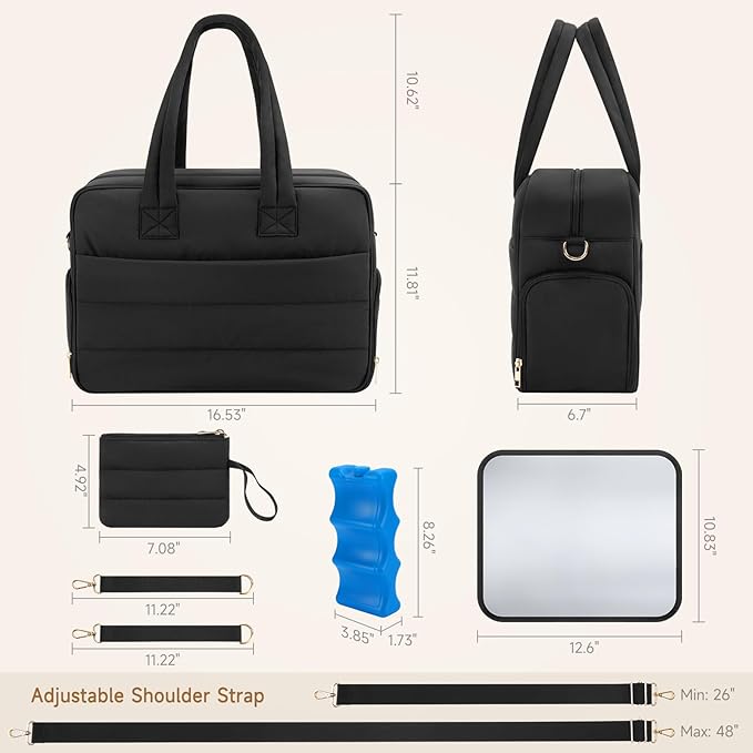 Breast Pump Bag with Insulated Breast Milk Cooler Pocket, Fits Spectra S1/S2 & Most Pumps, Water‑Resistant Work & Travel Tote with 15.6" Laptop Sleeve, Stroller Straps, Luggage Sleeve & Ice Pack