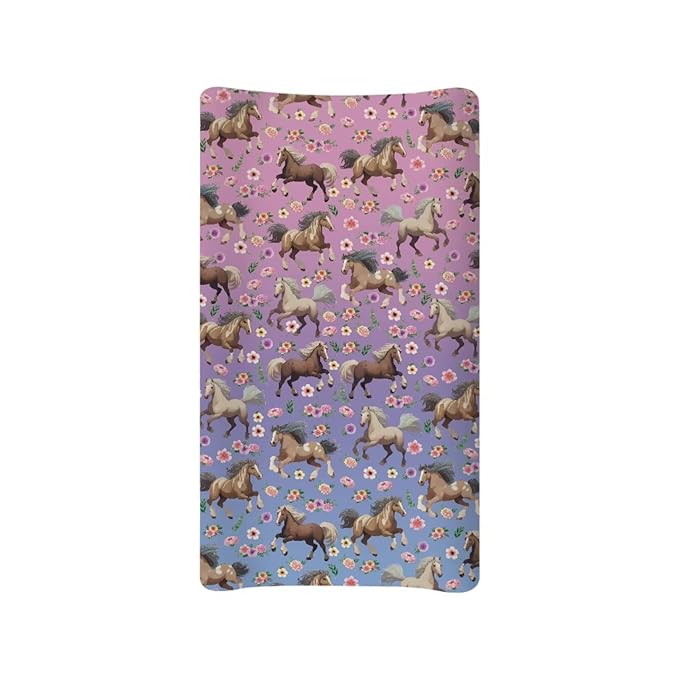 Stretchy Diaper Changing Table Cover, Snug and Soft Change Table Pad Covers Fit 16 * 32 Inches, Running Horse Floral