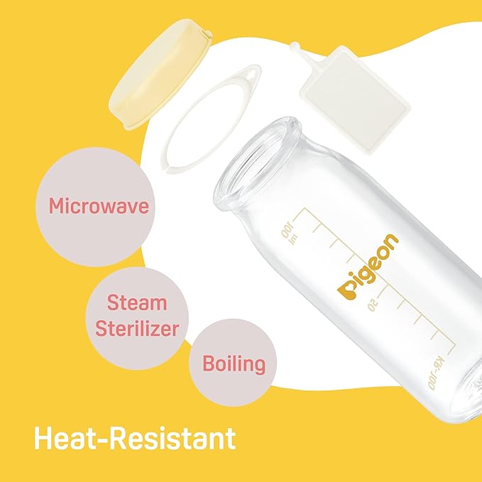 Pigeon Glass Bottle with Lid and Name Tag, 3.38 Oz (Not Including Nipple), Please Use It Under The Guidance of a Pediatrician