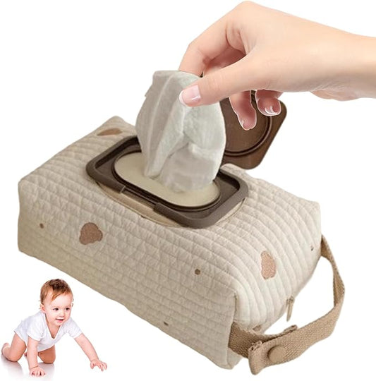 Diaper Bag Organizer, Bear Pattern Diaper and Wipes Pouch with Handle, Washable Reusable Embroidery Baby Wipes Storage Bag for Travel