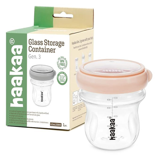 haakaa Breastmilk Storage Bottle Glass Baby Food Storage Jars Food Storage Containers with Leakproof Lid, Dishwasher-Safe, Microwave and Freezer-Friendly, BPA-Free (Peach, 4.2oz/120ml, 1 pc)
