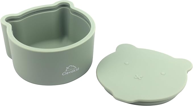 Silicone Snack & Fruits Container – Leakproof Durable and BPA-Free | for Daycare, Preschool, School, and Family Outings – Bear design 130 ML/4.4 OZ (Green Olive)