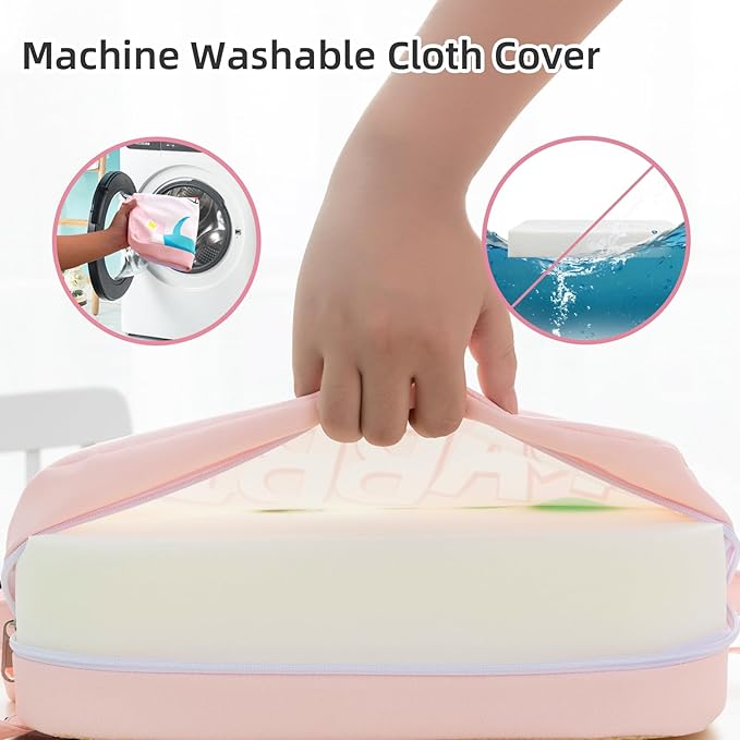 Eiury Toddler Booster Seat for Dining Table, Portable Kids Booster Seat with Safety Buckles Portable Increasing Booster Cushion with Non-Slip Bottom (Pink Rabbit)