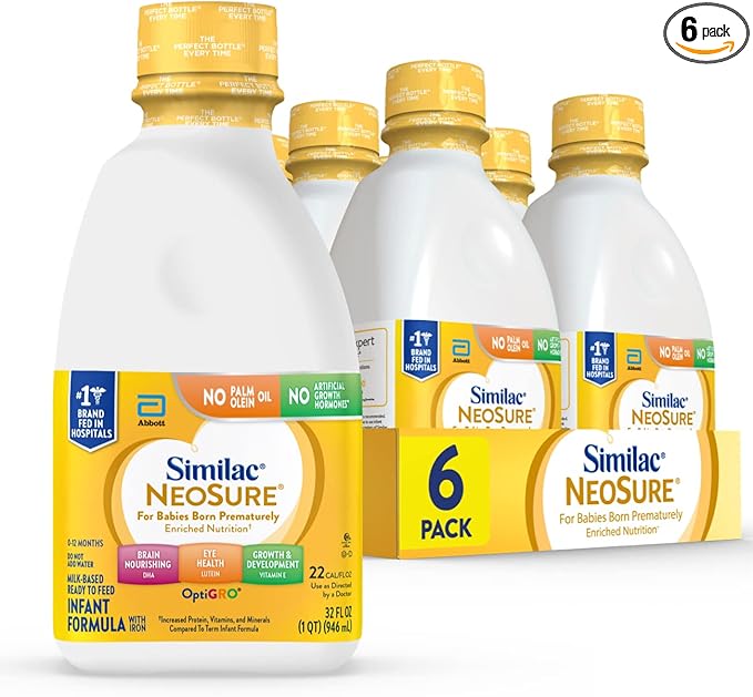 Similac NeoSure Premature Post-Discharge Infant Formula, Ready-to-Feed Baby Formula, 32-fl-oz Bottle, Pack of 6